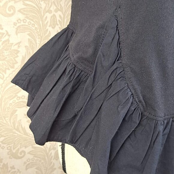 Maeve by Anthropologie Size S Black Short Sleeve Tshirt Asymmetric Ruffle Hem - Picture 4 of 11